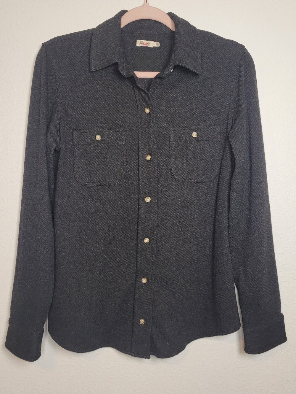 Faherty Legend Sweater Shirt S Charcoal Grey Herringbone Flannel Button Top Fall
